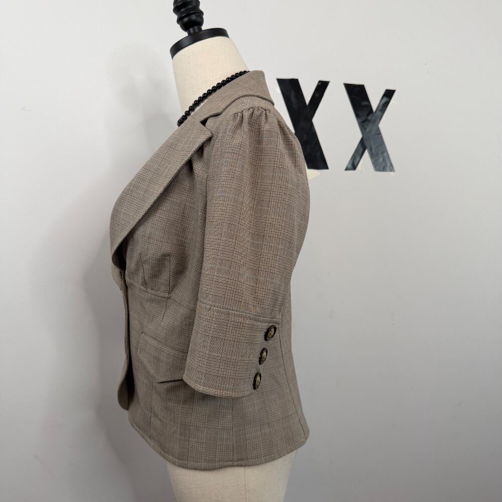 Vintage Y2K Guess Plaid Deep V Cropped Blazer Short Sleeve L - Picture 6 of 8
